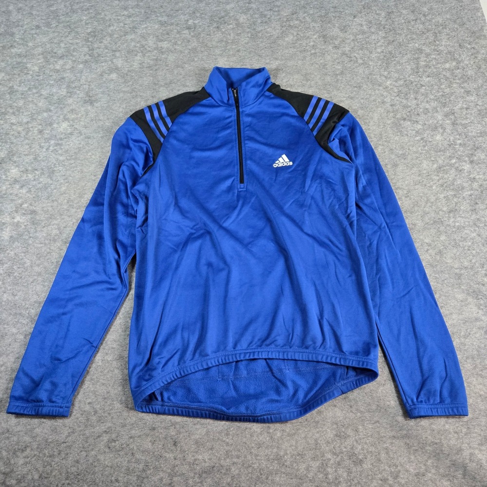 Y2K Adidas Mens Blue 3-Stripe Quarter Zip Cycling Jersey Medium